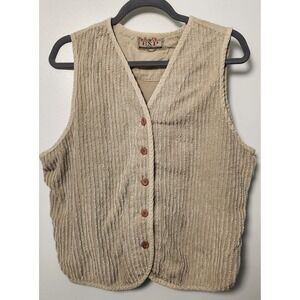 Vintage Express Jeans Corduroy Vest Button Front Tie‎ Back V-Neck Large 90s